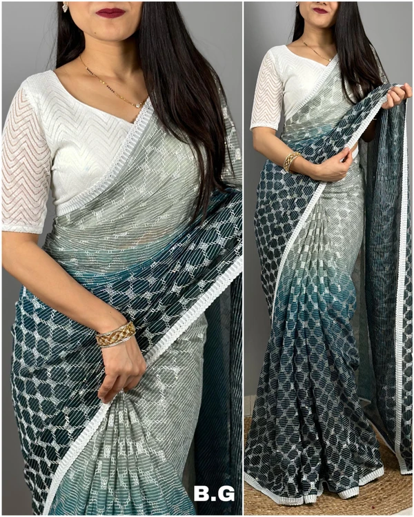 Beautiful Crossi Work Saree  - Teal