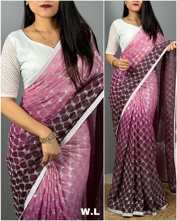 Beautiful Crossi Work Saree  - Brown