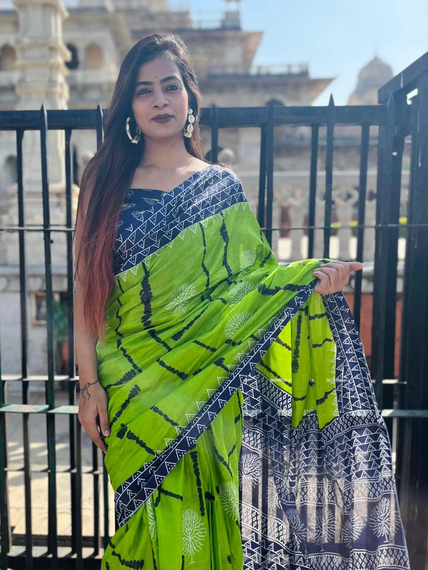 Green Cotton Fabric Saree