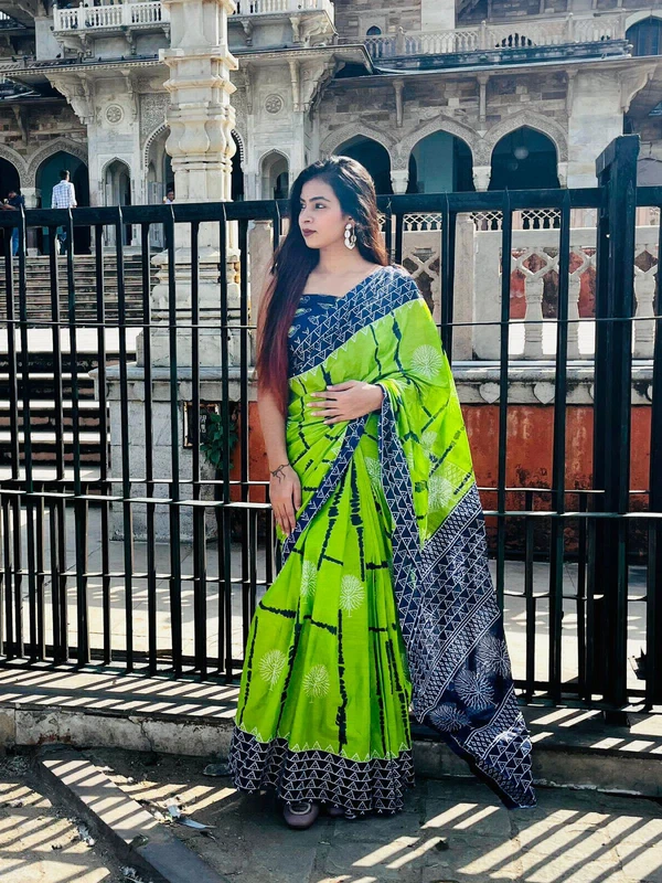 Green Cotton Fabric Saree