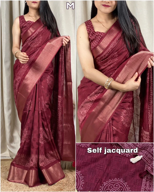 Muslim Self Jacquard Saree - maharoon