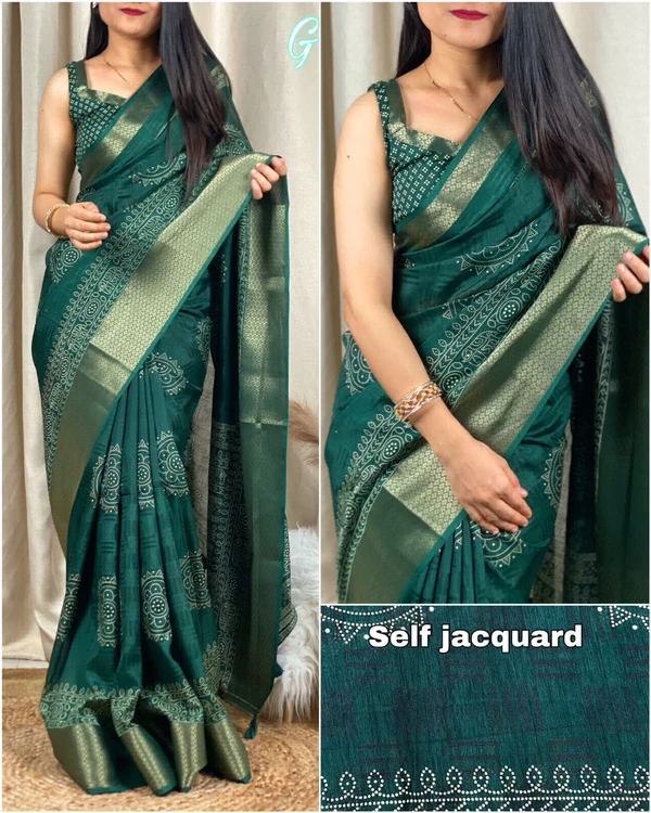 Muslim Self Jacquard Saree - green