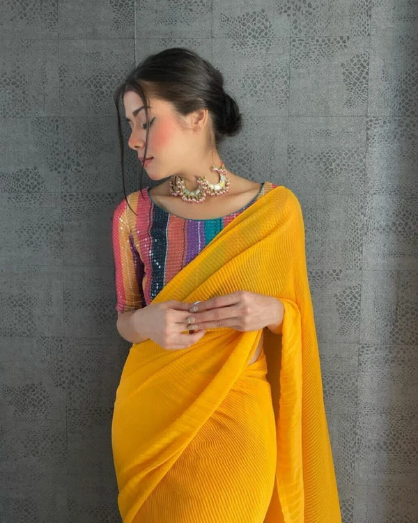 Beautiful Georgette Saree  - Yellow