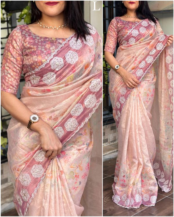 Beautiful Saree Sequence And Thread Work - Pink Lace