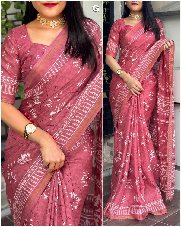 Beautiful Printed Check Weaving Saree - Gray