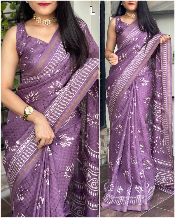 Beautiful Printed Check Weaving Saree - Gray