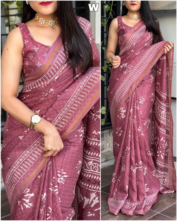 Beautiful Printed Check Weaving Saree - carret