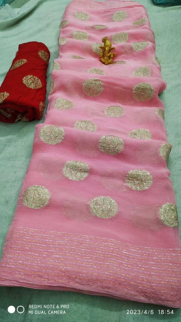 Beautiful Georgette Zari Worl Saree - pink