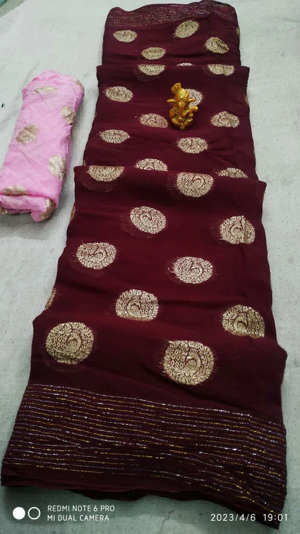 Beautiful Georgette Zari Worl Saree - Maroon