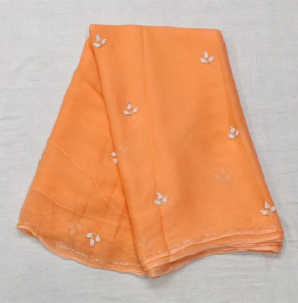 Beautiful Katdana Work Saree - Web Orange