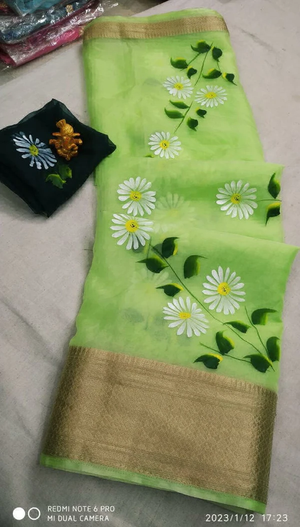 Beautiful Brush Print Saree - Green