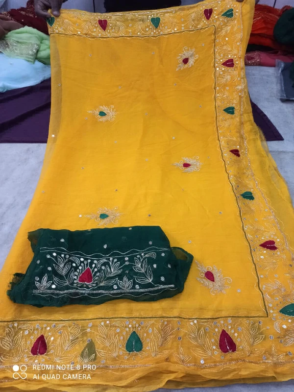 Beautiful Embroidery Work Saree - Yellow