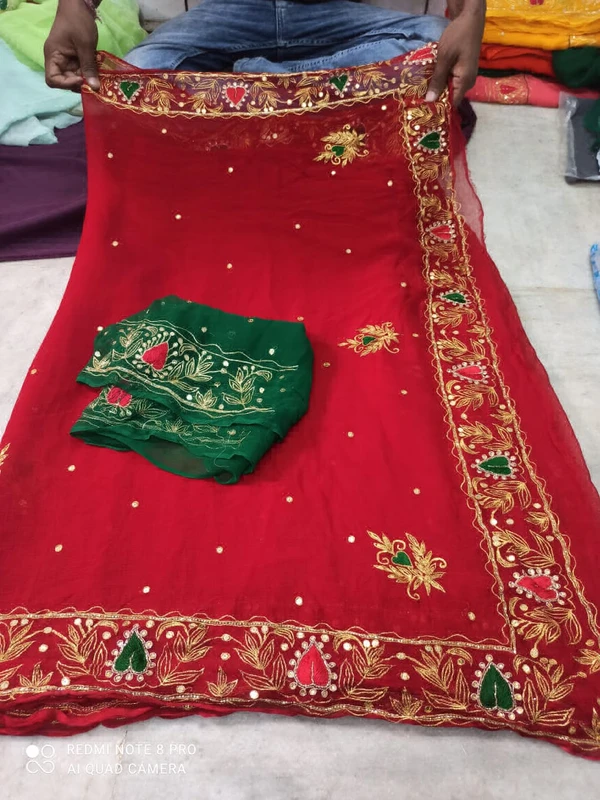 Beautiful Embroidery Work Saree - Red