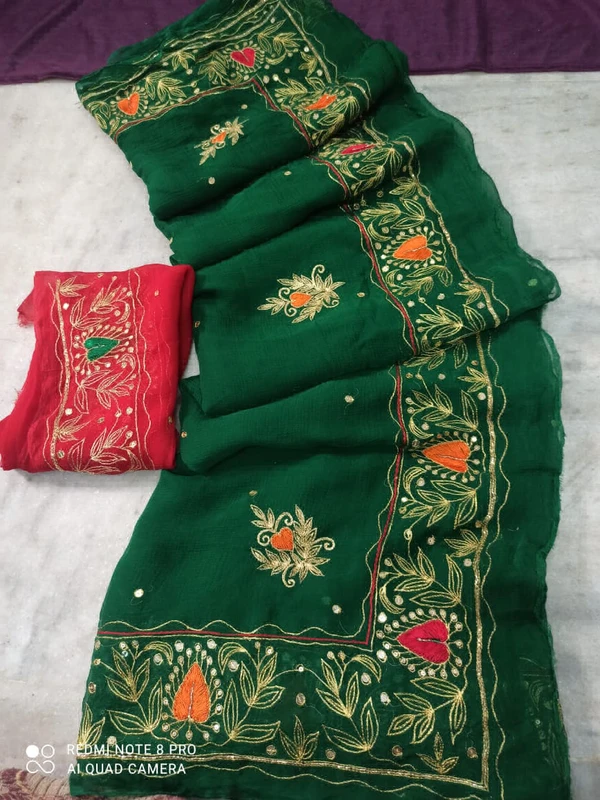 Beautiful Embroidery Work Saree - Green