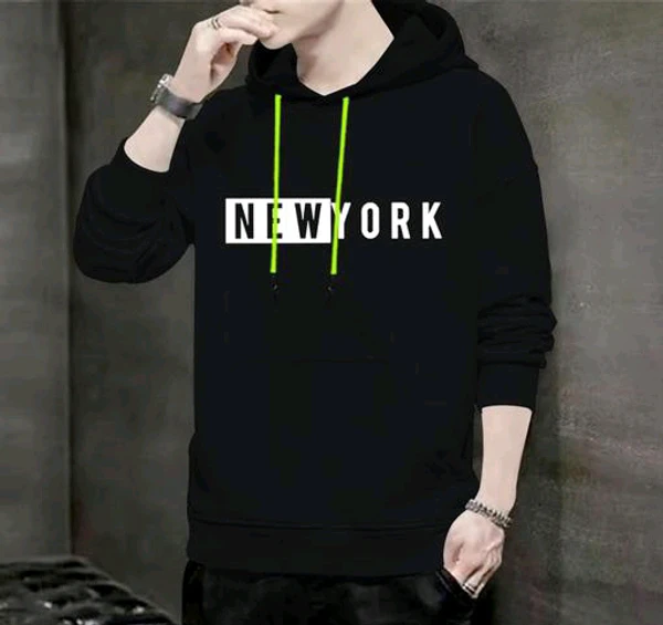 New York Print Hodded  - Black, S