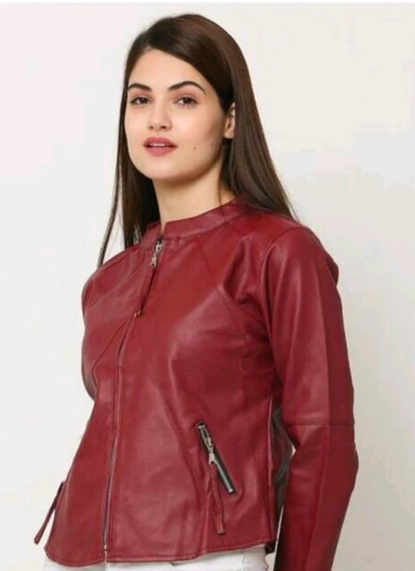 Girls Leather Jacket  - maharoon, S