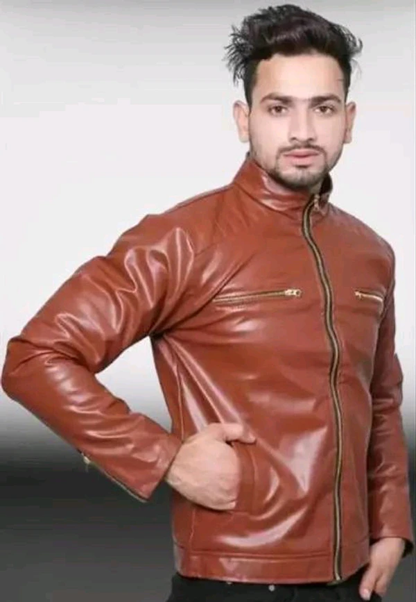 Men's Leather Jacket  - Brown, L