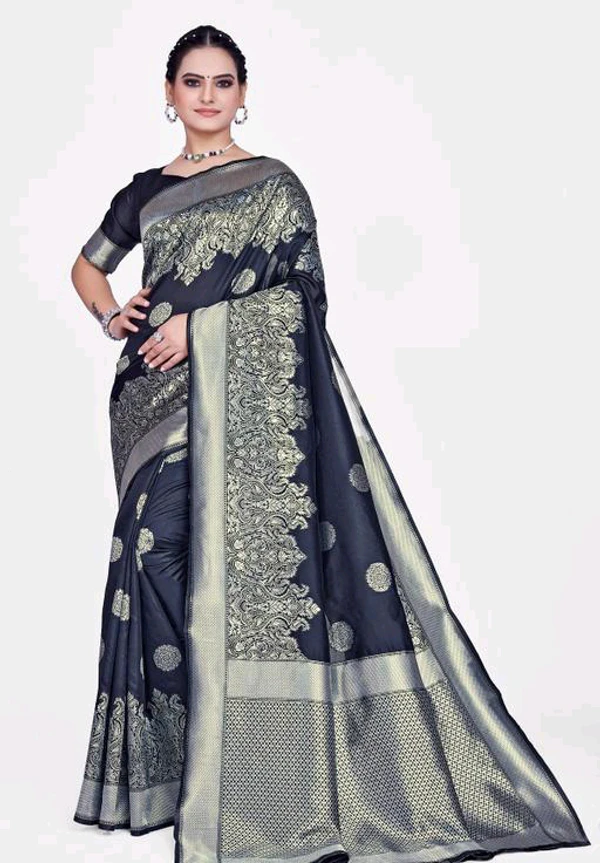 Beautiful Banarasi Silk Saree  - Navy Blue