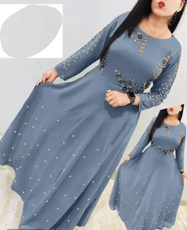 Stylish Georgette Embroidered Long Anarkali Gown - Gray, M