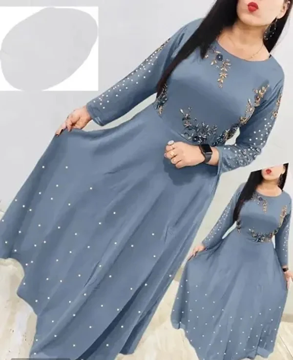 Stylish Georgette Embroidered Long Anarkali Gown - Gray, XXL