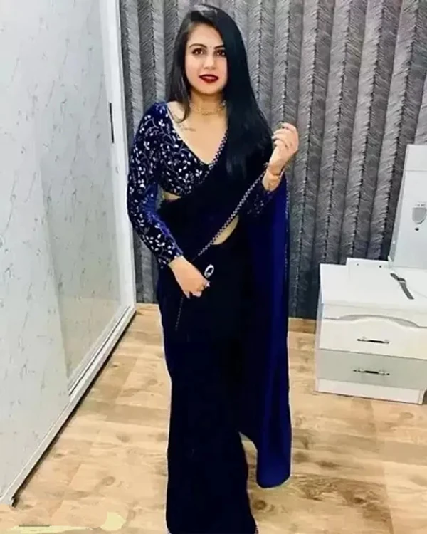 Valvet Saree Winter Special  - Blue