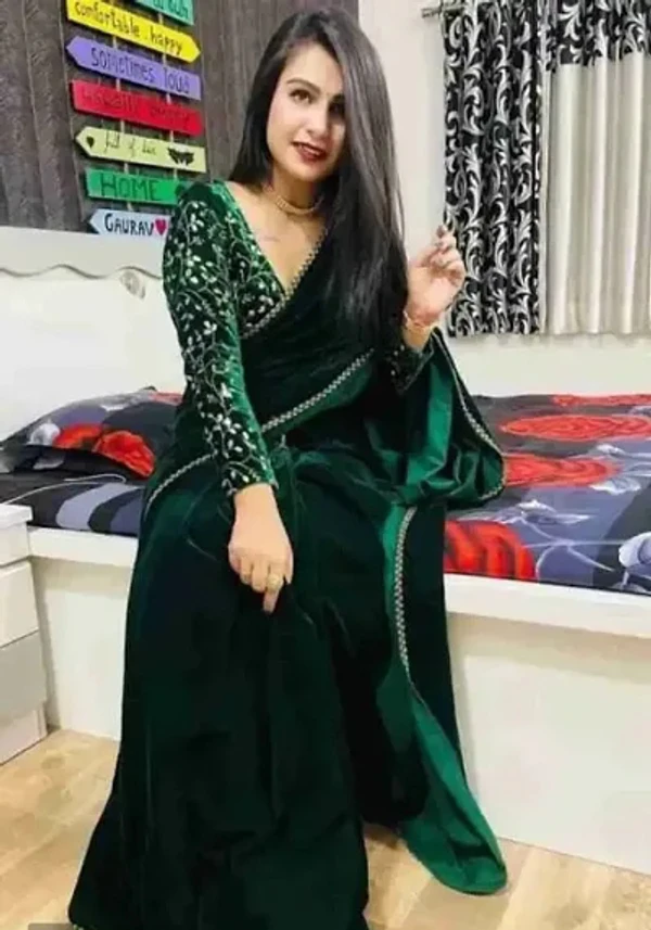 Valvet Saree Winter Special  - Green