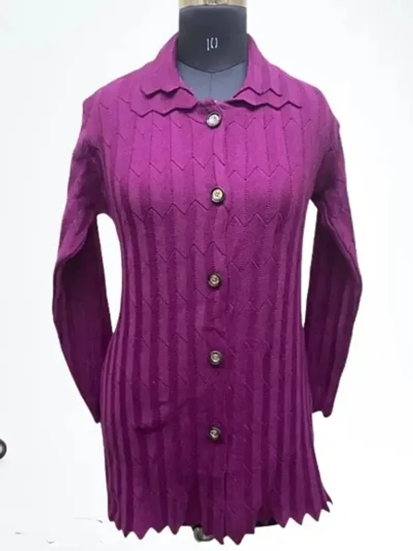 Woolen Cardigan For Women  - Violet Eggplant, Free