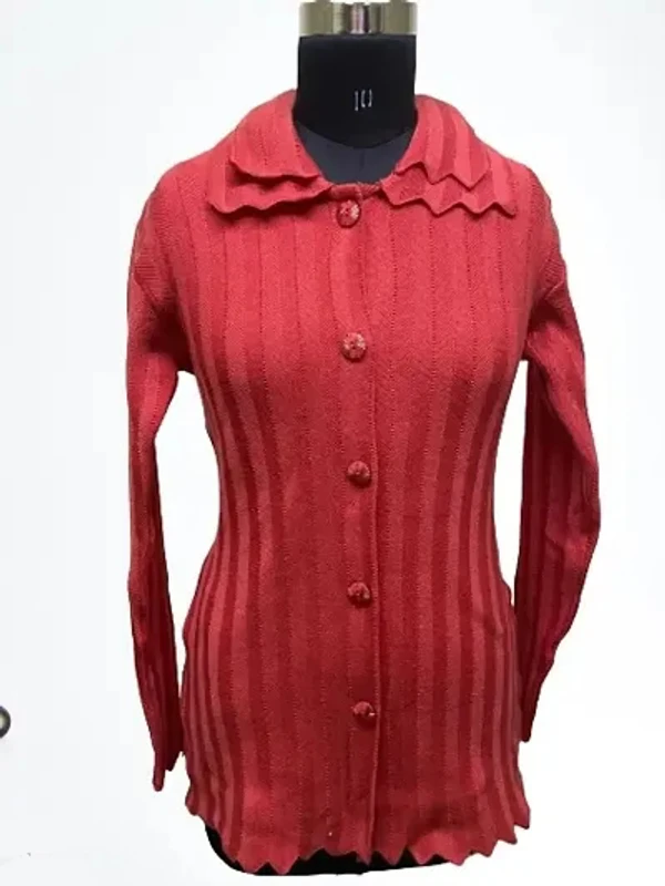 Woolen Cardigan For Women  - Red, Free