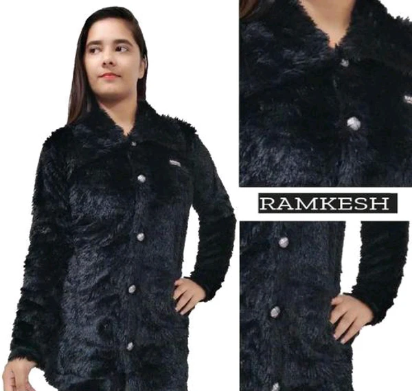 Beautiful Fur Jacket For Girls  - Black, xl