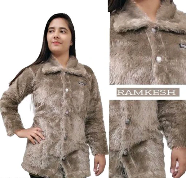 Beautiful Fur Jacket For Girls  - Gray, xl