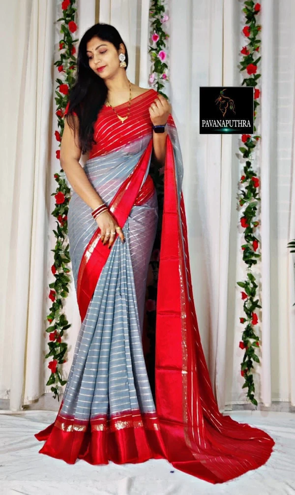 Beautiful Zari Weaving Georgette Fabric Saree - sky blue