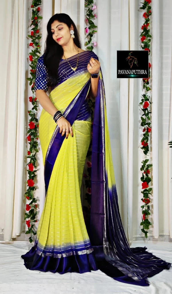 Beautiful Zari Weaving Georgette Fabric Saree - sky blue