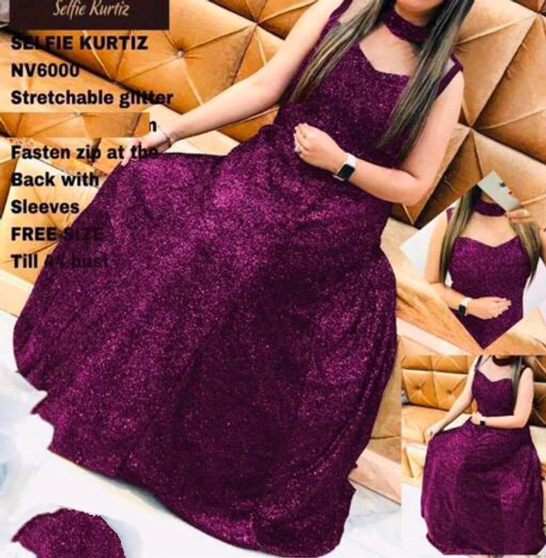 Beautiful Long Gleter Work Gown - Purple, S