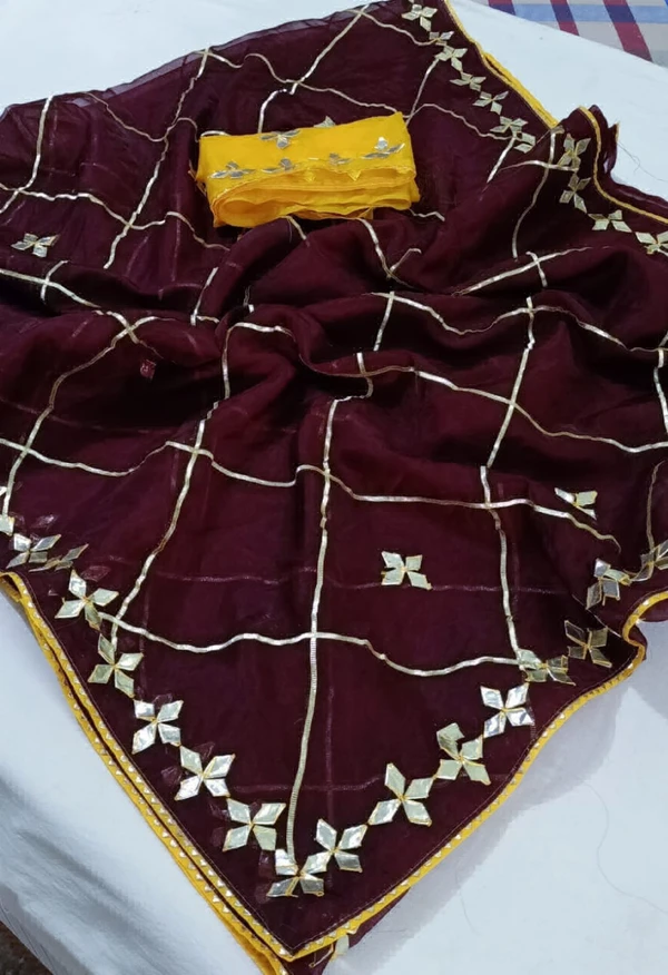 Beautiful Organza Fabric Saree - Brown