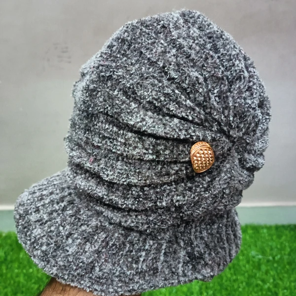 Styles Modern Warm Woolen Cap For Girls  - Gray