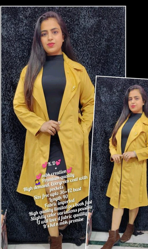 Beautiful Long Coat For Girls  - Gold, S