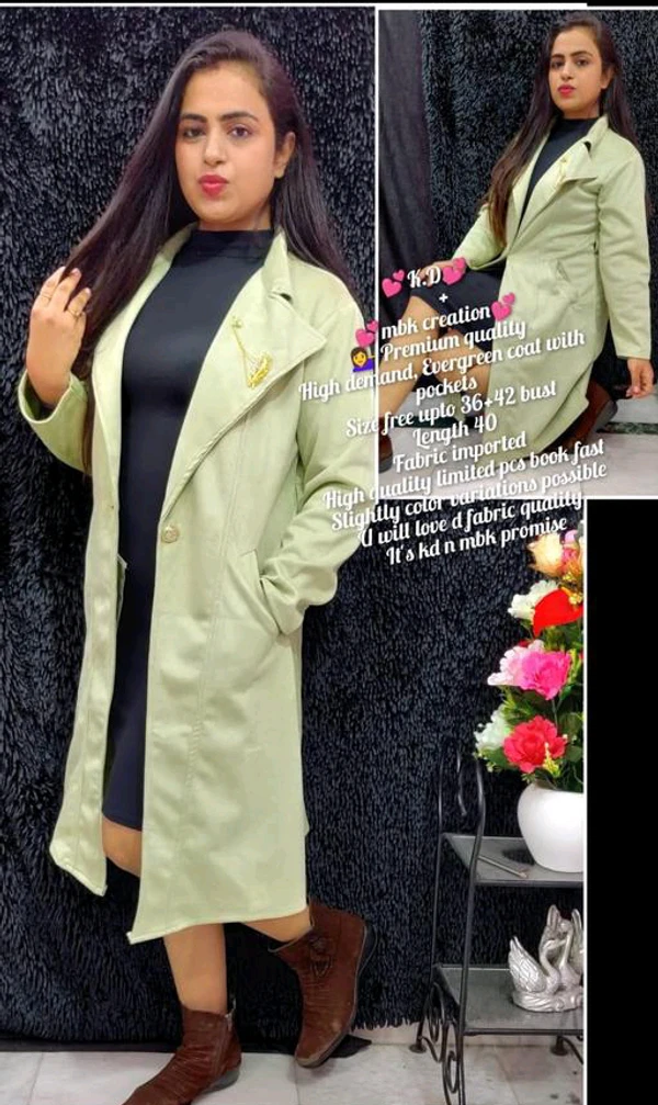 Beautiful Long Coat For Girls  - Green, S