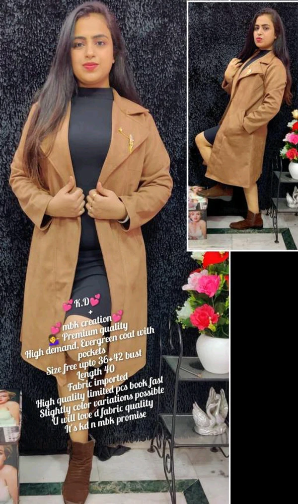 Beautiful Long Coat For Girls  - Brown, XXL