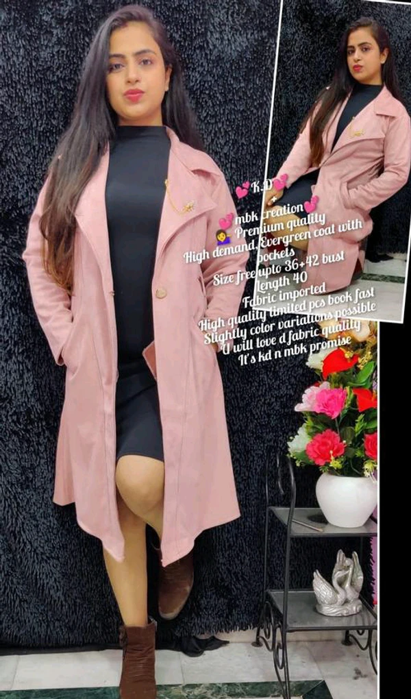 Beautiful Long Coat For Girls  - Blush Pink, XXL