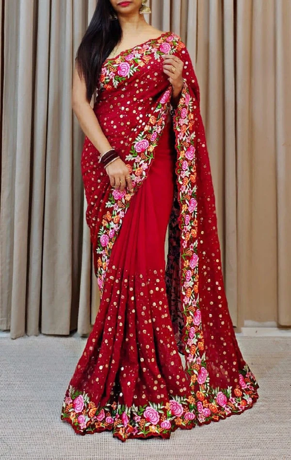 Beautiful Sequence Saree - Red