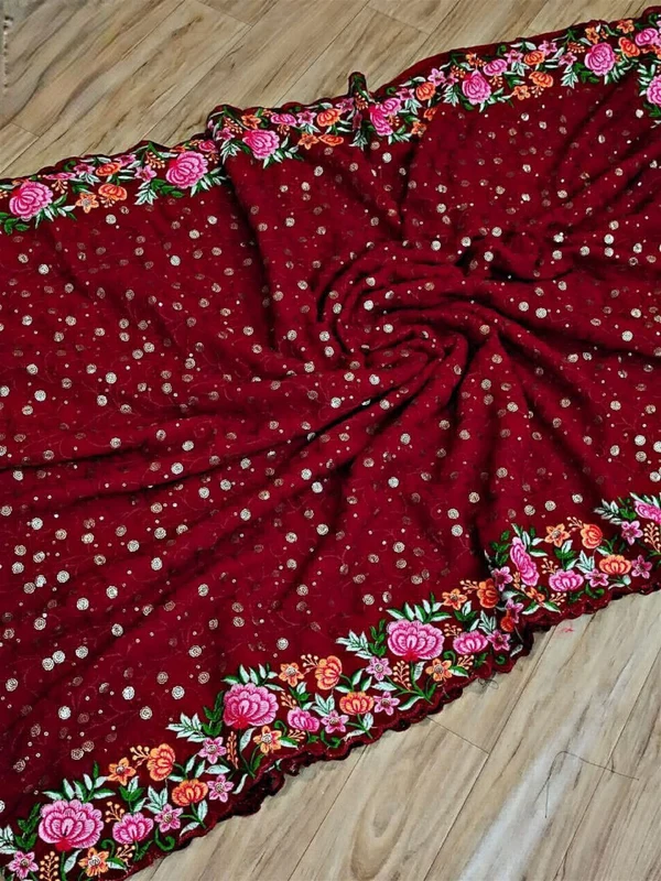 Beautiful Sequence Saree - Red