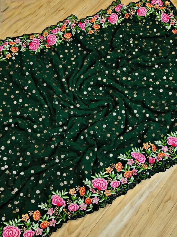 Beautiful Sequence Saree - green