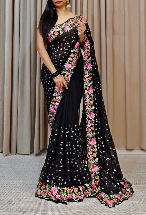 Beautiful Sequence Saree - Black