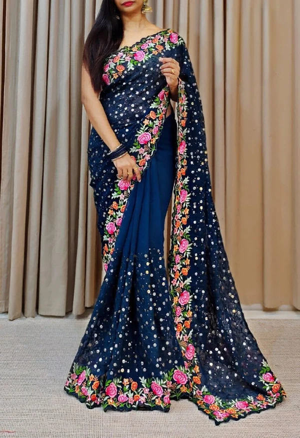 Beautiful Sequence Saree - Blue