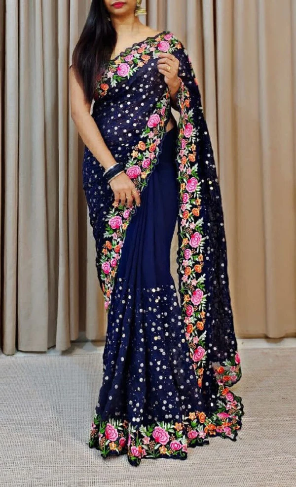 Beautiful Sequence Saree - Blue