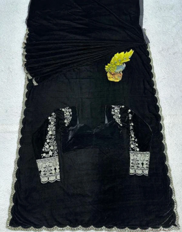 Ready To Wear Valvet Saree - Black