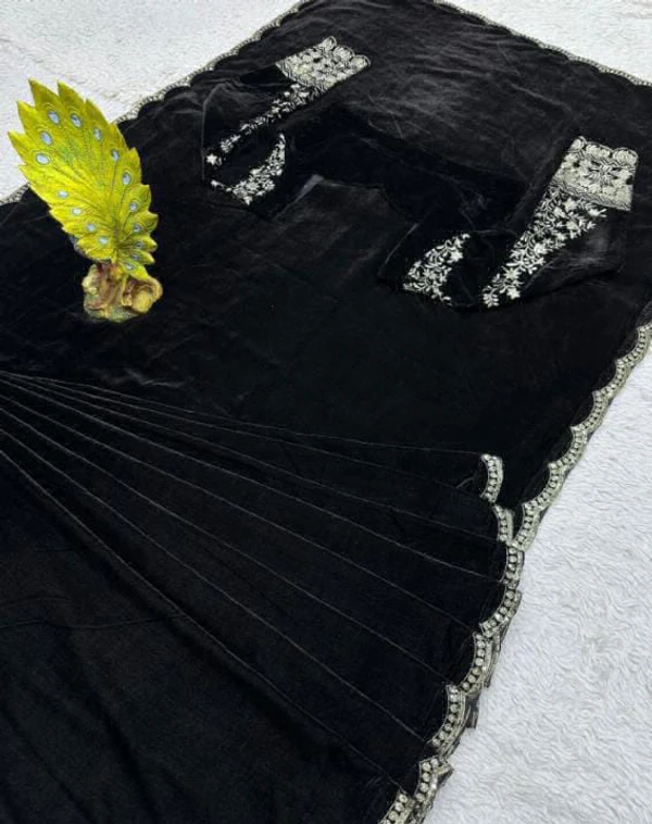 Ready To Wear Valvet Saree - Black