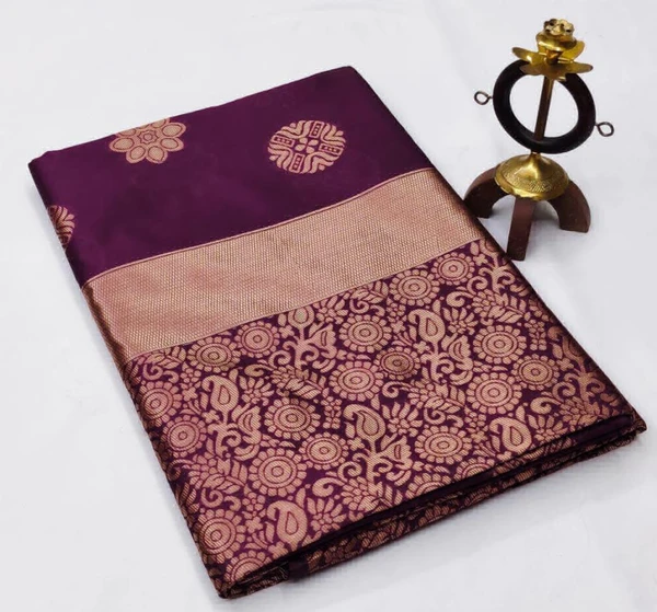 Soft Lichi Silk Saree  - Brown