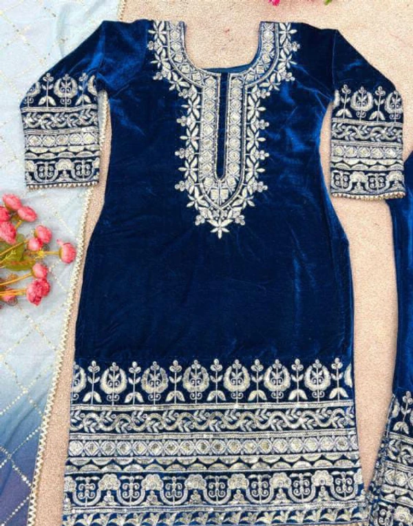 Heavy Embroidery Work Suit - Blue, M