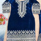 Heavy Embroidery Work Suit - Blue, XXL
